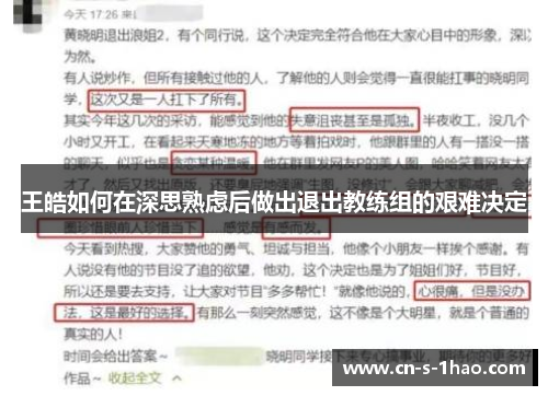 王皓如何在深思熟虑后做出退出教练组的艰难决定 王皓如何在深思熟虑后做出退出教练组的艰难决定